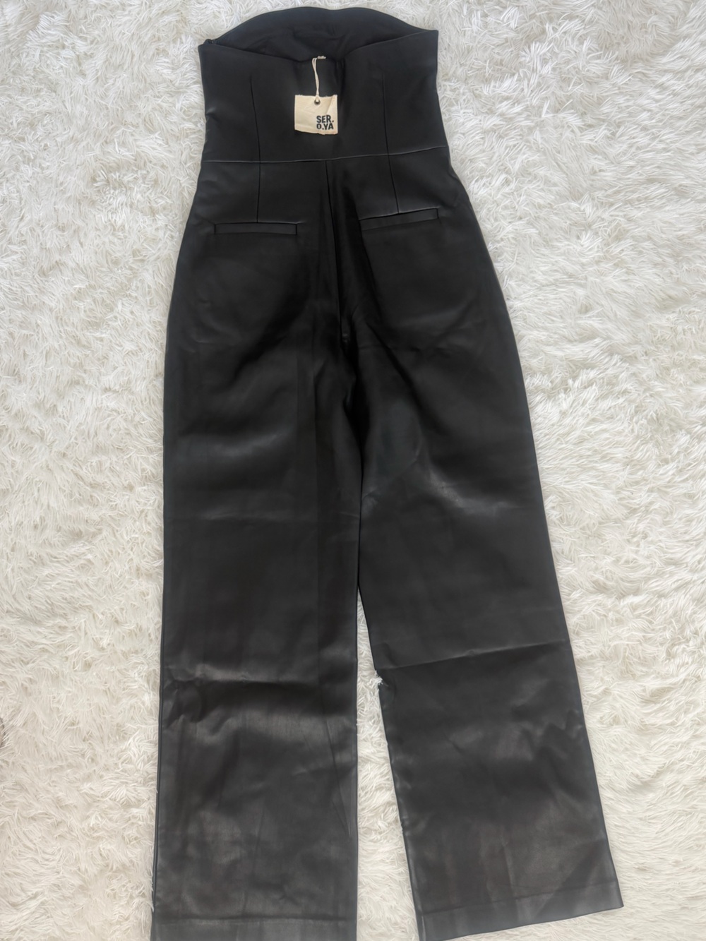 SER.O.YA Black Faux Leather Wide-Leg Jumpsuit - Picture 5 of 7